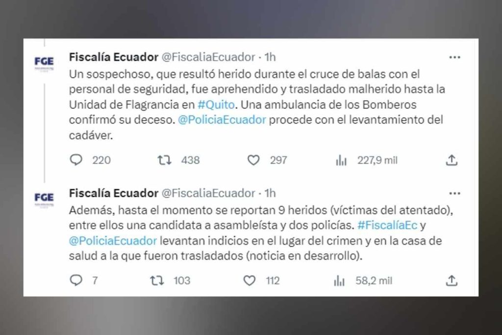 La Fiscalía de Ecuador informó que un sospechoso del atentado falleció.